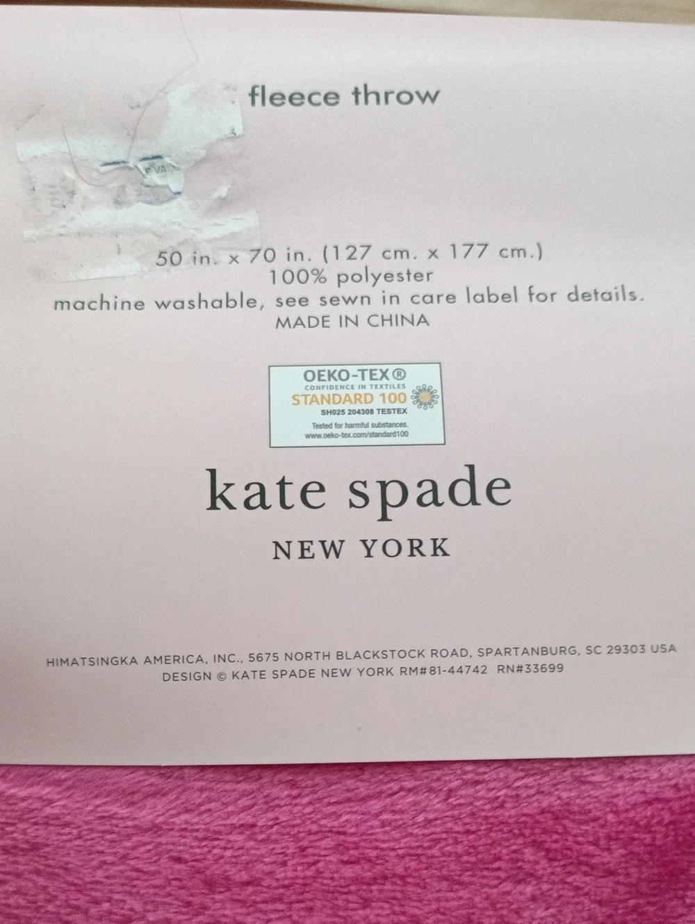 kate spade Hot Pink Fleece Throw